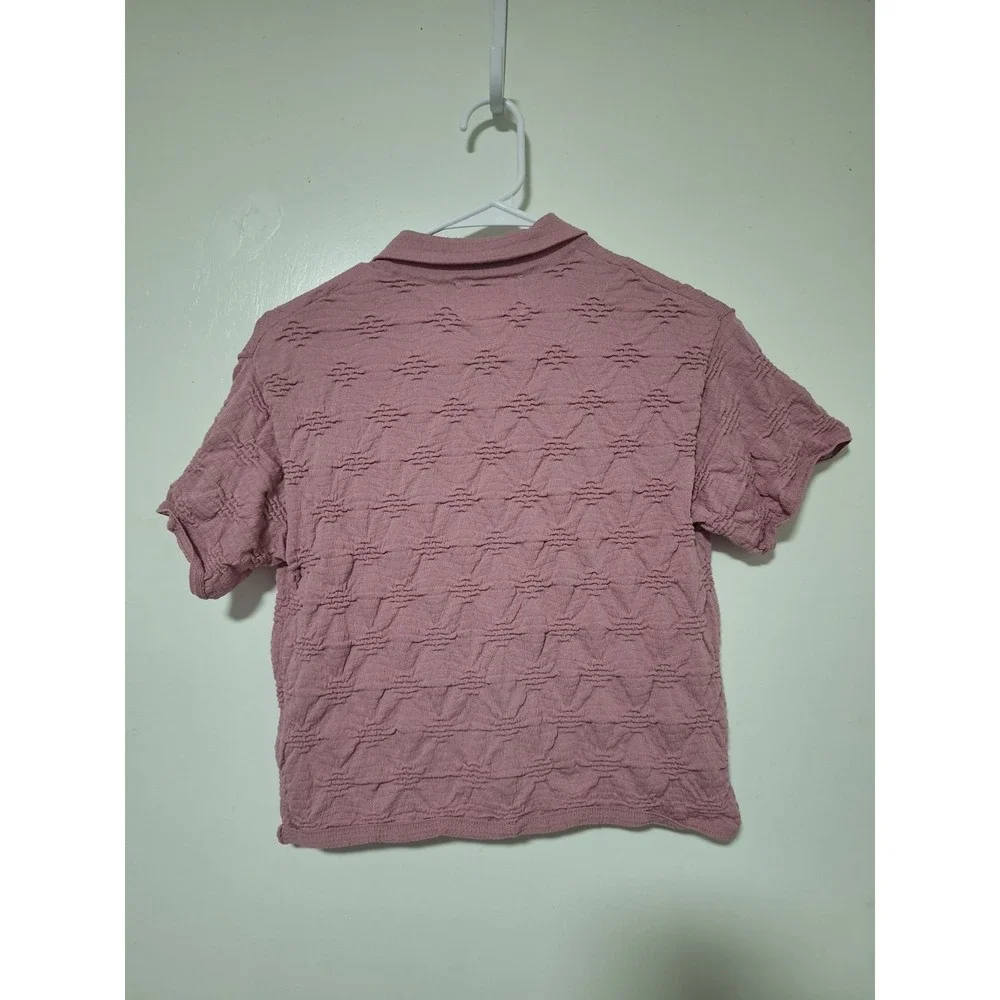 ZARA Girls 9-10 Years Pink Textured Collared Short Sleeve Knit Button-Up Shirt
